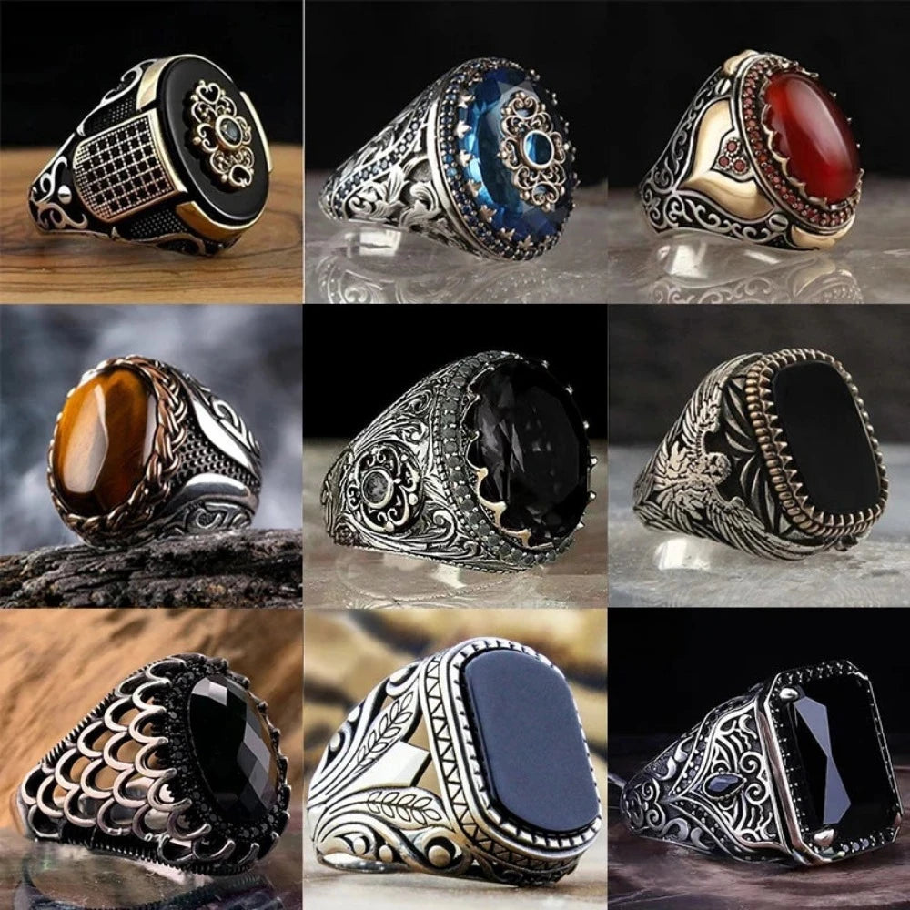 buy men's fashionable rings handcrafted antique silver color religious matted moonstone    jewellery everyday street wear celtic meteorit opal inlay rings fashionable hypoallergenic handcrafted unique jewelry hypoallergenic streetwear old style silver color artificial rings everyday fast free.shipping jewellery saleprices everyday.discount instagram pinterest 