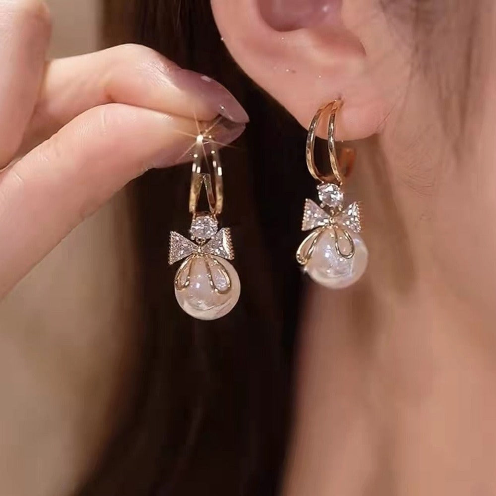 everyday.discount women tulip flower pearl earrings exquisite zircon geometric shape 