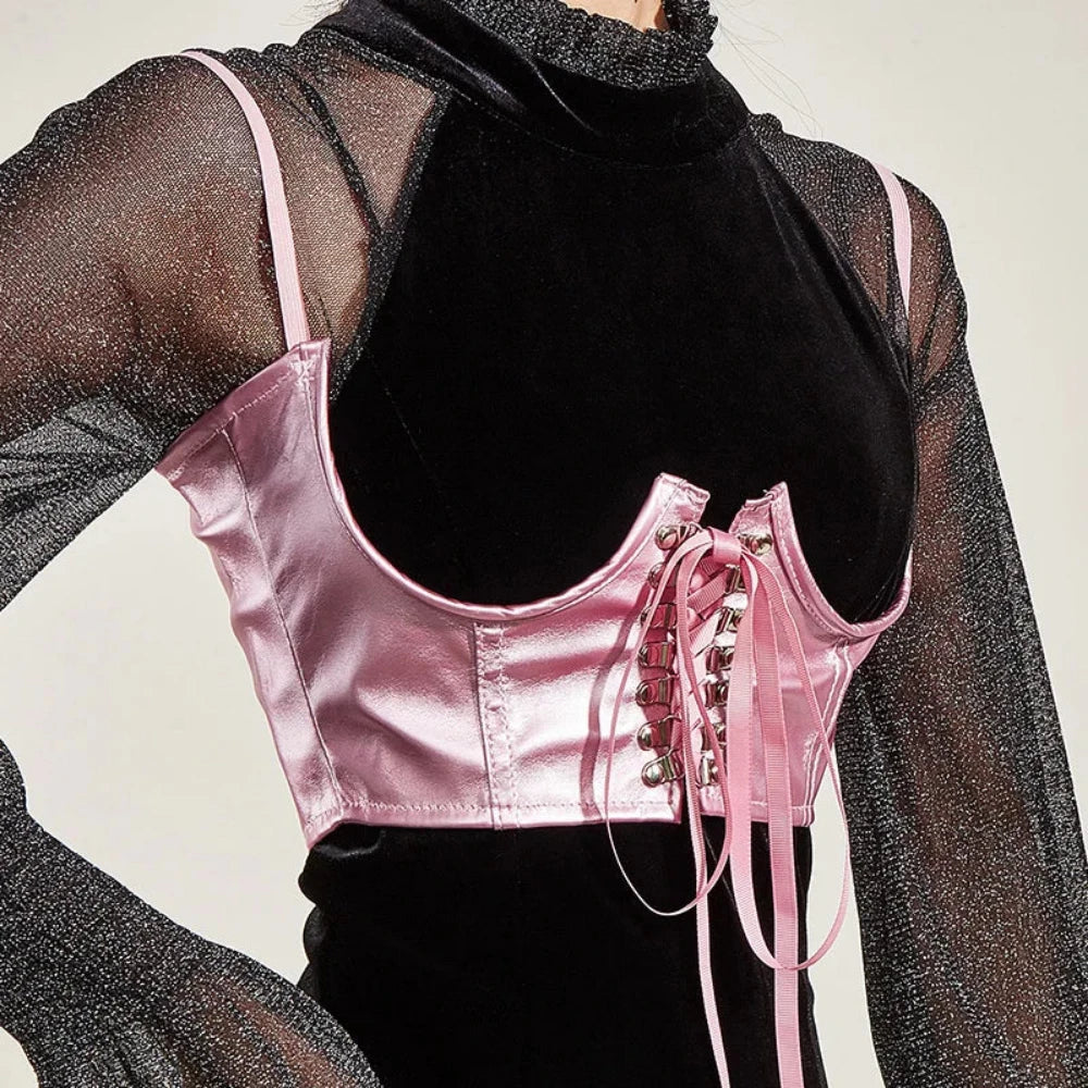 Everyday.Discount buy women's artificial pu leather dark colors leash corsets under bust waist wear instagram tiktok youtube fashionista viral style bodices bustierre bodyshaper elastic belly classy correction onlineshopping corset bodytop popular styles fashionable breathable explore glamorous beautiful secret solid color gothic modish eyelet corsettop