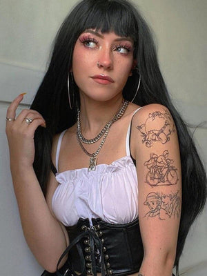Everyday.Discount buy women's artificial pu leather dark colors leash corsets under bust waist wear instagram tiktok youtube fashionista viral style bodices bustierre bodyshaper elastic belly classy correction onlineshopping corset bodytop popular styles fashionable breathable explore glamorous beautiful secret solid color gothic modish eyelet corsettop