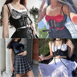 Everyday.Discount buy women's artificial pu leather dark colors leash corsets under bust waist wear instagram tiktok youtube fashionista viral style bodices bustierre bodyshaper elastic belly classy correction onlineshopping corset bodytop popular styles fashionable breathable explore glamorous beautiful secret solid color gothic modish eyelet corsettop