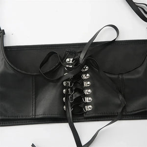 Everyday.Discount buy women's artificial pu leather dark colors leash corsets under bust waist wear instagram tiktok youtube fashionista viral style bodices bustierre bodyshaper elastic belly classy correction onlineshopping corset bodytop popular styles fashionable breathable explore glamorous beautiful secret solid color gothic modish eyelet corsettop