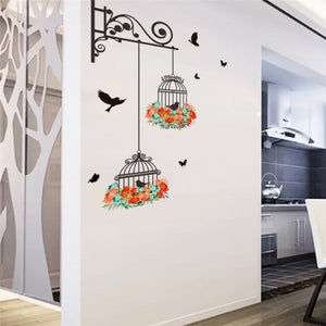 EveryDay.Discount interior mural wallstickers dark birds birdcage vs flower flying bird interior decoration decals adhesive kitchen furniture asian cafe coffeecorner windows realistic wall ceiling vs drawings painting cheap price cute personalized decals 