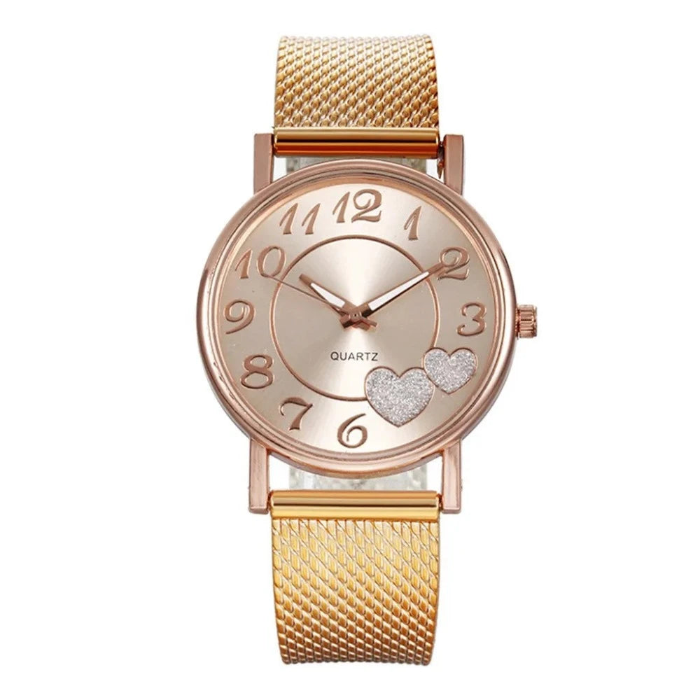 Everyday.Discount stylish women watches rosegold silver cute hearts inlay quartz watch