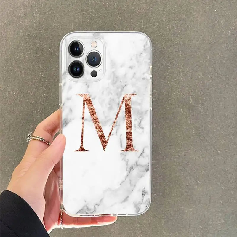 iphone shockproof phonecase marble goldcolor initial alphabet pattern ✈️ free.shipping