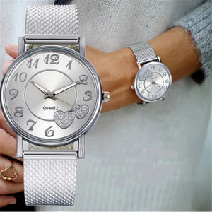 Everyday.Discount stylish women watches rosegold silver cute hearts inlay quartz watch