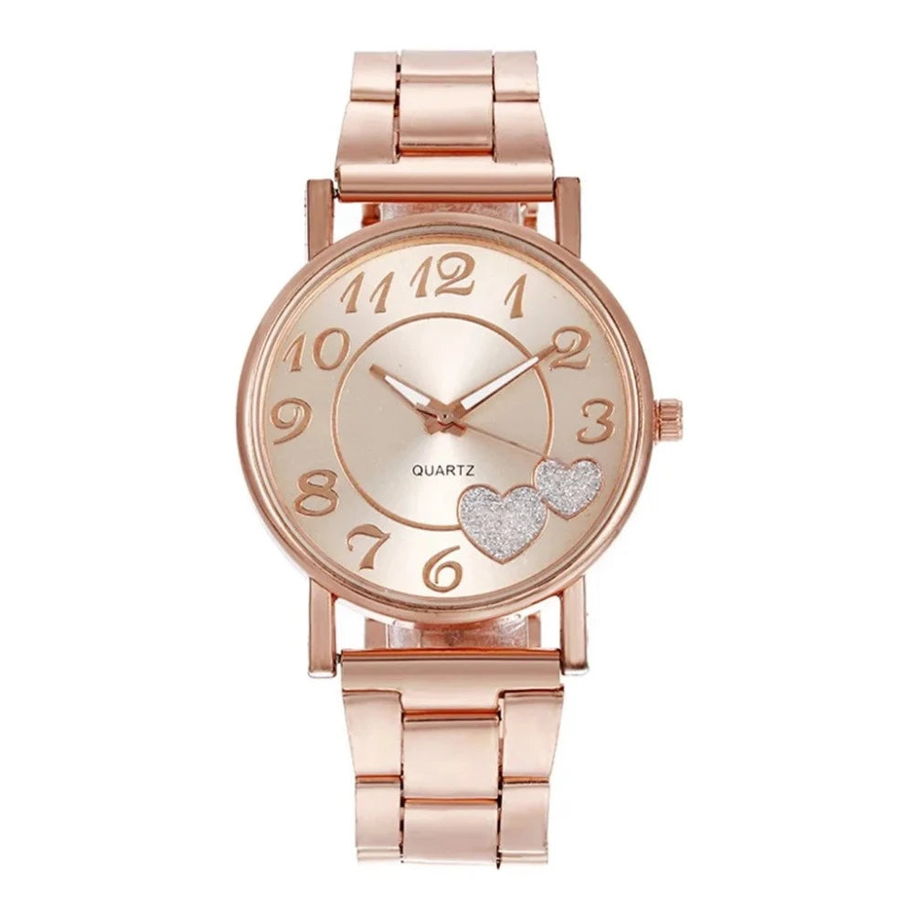 Everyday.Discount stylish women watches rosegold silver cute hearts inlay quartz watch