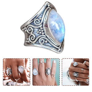 Everyday.Discount women silver color antique unique bigstone rings boho jewelry street wear night fashionable rings 