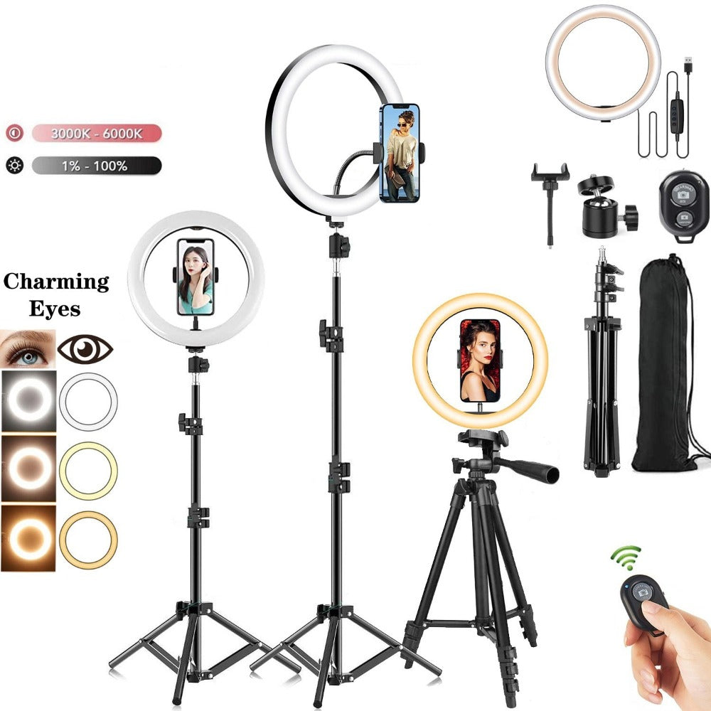 Everyday.Discount photography lights ledlight circel lighting makeup photoshoot ledlight lamps dimmable phone tripod holder Youtube photostudio lights ledlight circel lighting photographers use natural makeup looking lighting photo ledlighting lamps