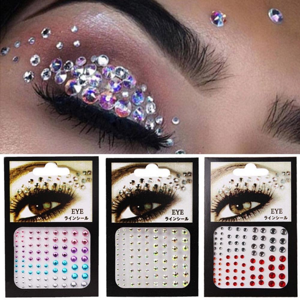 3 Colors Glitter Diamond Eyeliner Eyeshadow Tattoo Eye Stick Sticker Gems  Glitter Stickers Makeup Rhinestones Crystals