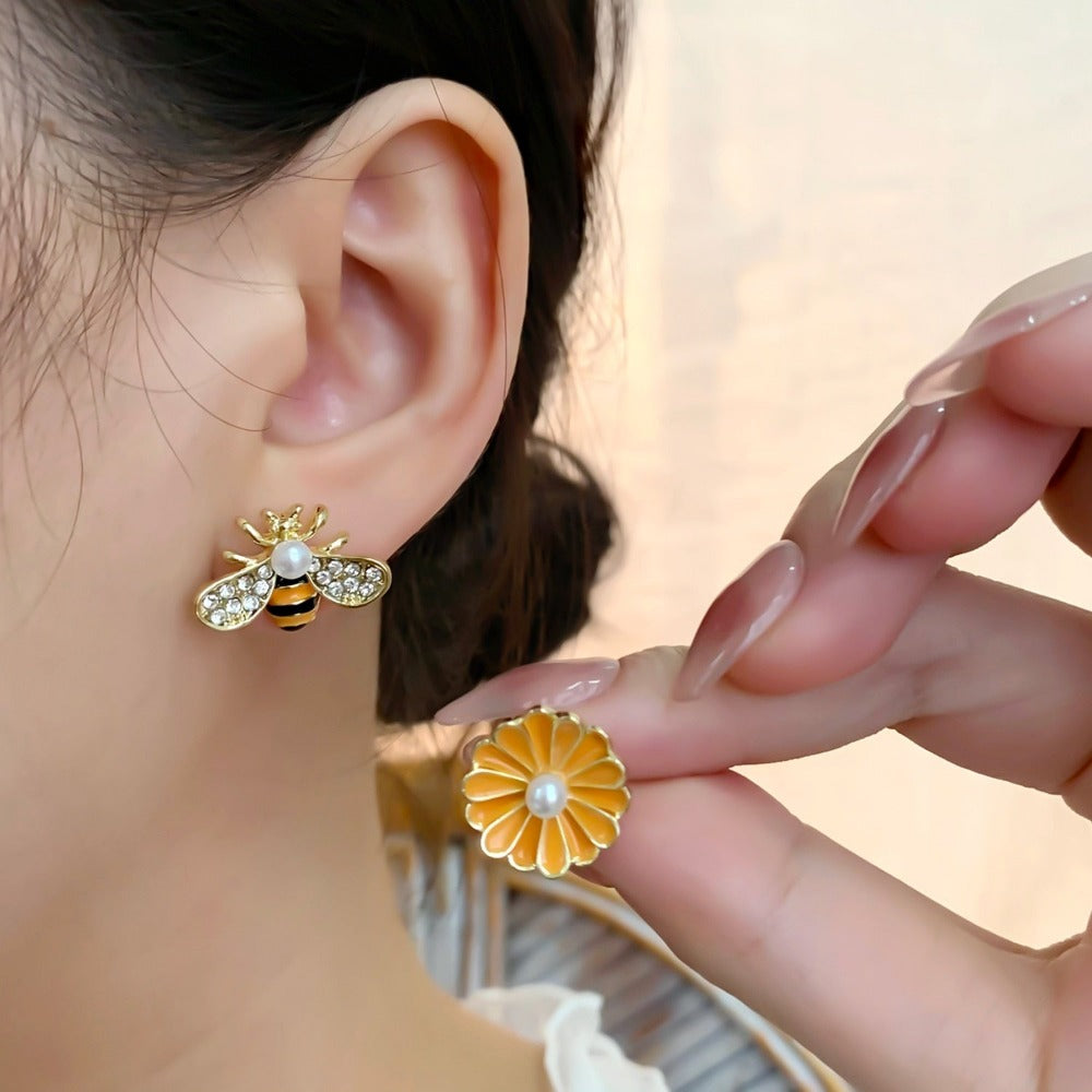 everyday.discount women tulip flower pearl earrings exquisite zircon geometric shape 