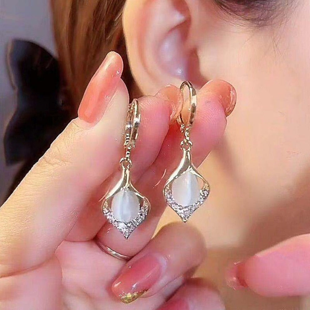 everyday.discount women tulip flower pearl earrings exquisite zircon geometric shape 