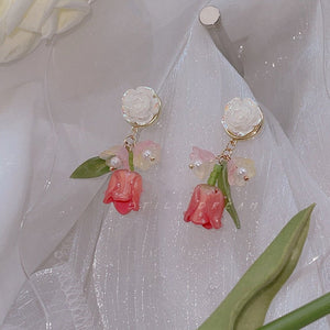 everyday.discount women tulip flower pearl earrings exquisite zircon geometric shape 