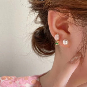 everyday.discount women tulip flower pearl earrings exquisite zircon geometric shape 