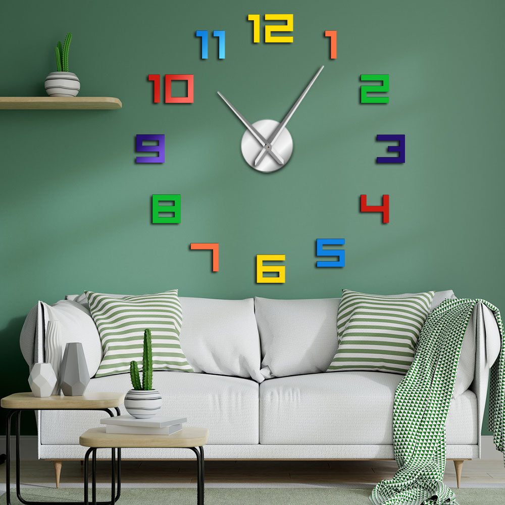 Everyday.Discount wall clocks colorful numbers frameless wallart interior wallsticker multi color clock giant frameless diy pasting clocks interior diy mural pasting wall clocks round rainbow color numerals romantic analog not thicking quartz movement impressive wallclock  