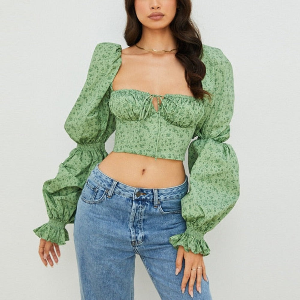Everyday.Discount buy women's croptop tiktok facebook,summer floral boho elastic fitted bardot bust longsleeves ruched croptop pinterest corsets with sleeves for women moda ruched floral sleeves instagram womens clothing wear with skirts heels leggings pant trousers various sizes xxl xs and colors boutique everyday.discount everyday free.shipping 