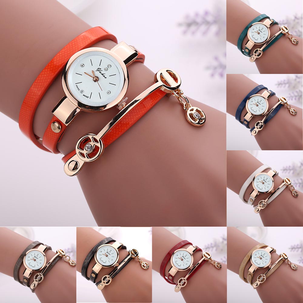 Everyday.Discount cheap women's multilayer artificial bracelets watches bangle leaf exquisite everyday wear wrist watch 