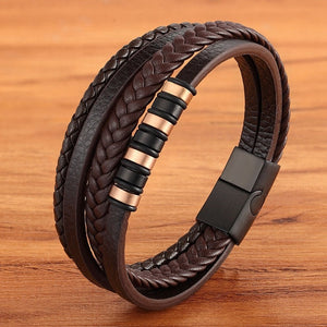 Everyday.Discount dark leather bracelets for everyday wearing men's stainless clasp charm braided wristwear bracelets