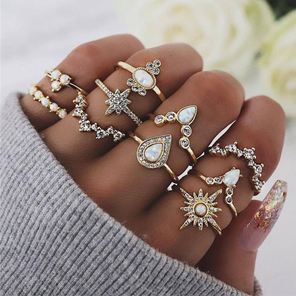 Everyday.Discount women's ringset bohemian silver goldcolor zircon stone ringset women crystal stones silver color diamond rings women's romantic cubic zirconia cheap everyday wear hypoallergenic jewelry