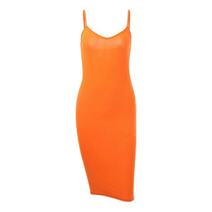 Everyday.Discount women summer dresses knee length orange knitted elastic bodycon