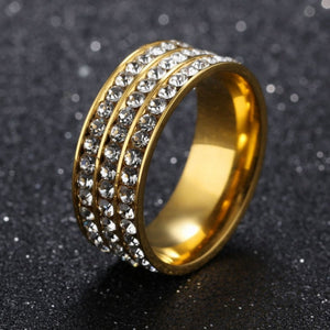 Everyday.Discount women's crystal diamonds rings three rows zircon stones silver goldcolor stainless rings cubic zircon inlay diamond bridal street night fashionable rings  