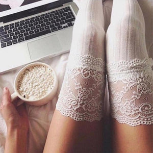 Everyday.Discount women wintertime overknee socks vs cotton cable knitted stockings thick knee socks stocking with lacetop above knee knit hosiery legwear 