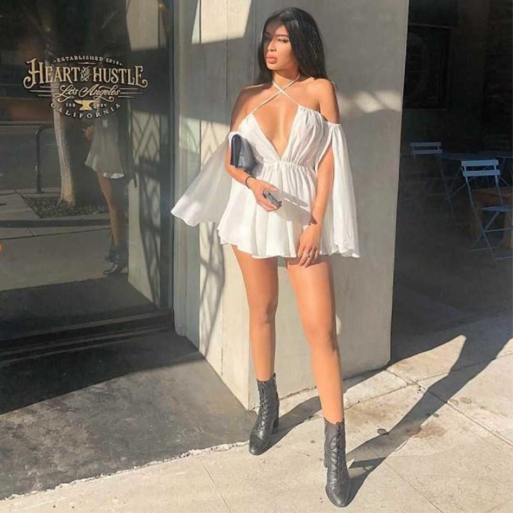 EveryDay.Discount women summer beach style dresses above knee length elastic with sleeves u.s.a. europe style beach vacation summerwear dresses 