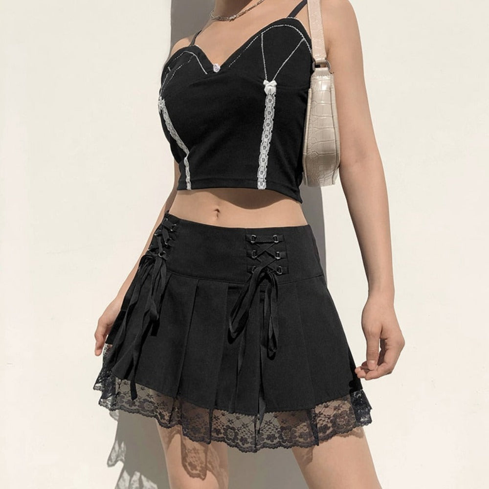 Everyday.Discount womens skirts above knee gothic style lace bottom bow ties skirt highwaist skirt for women minidress holiday everyday miniskirt women's above knee newest style latest fashionable moda 