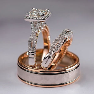 Everyday.Discount women's tripart rings cubic zircon inlay two tone rings for women three pcs diamond bridal street night fashionable rings  