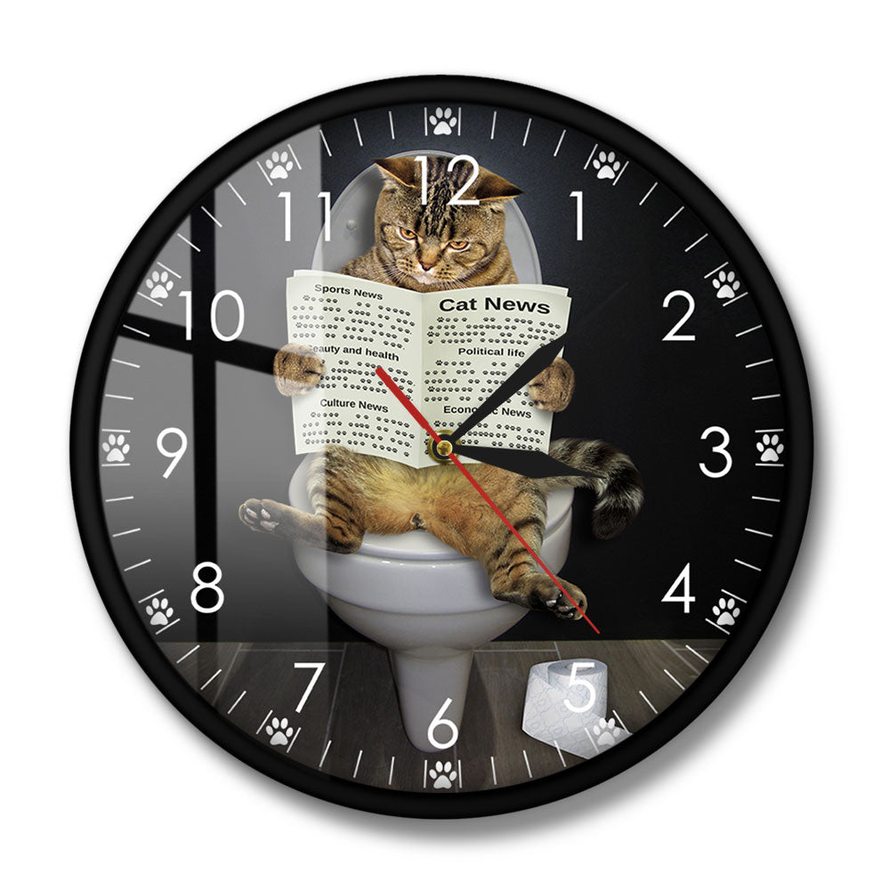 Everyday.Discount interior clock creative cat sitting wall clocks adorable cat read newspaper toiletseat clocks interior wallclock custom designed analog not thicking ledlight quartz movement frameless luminous wallclock 