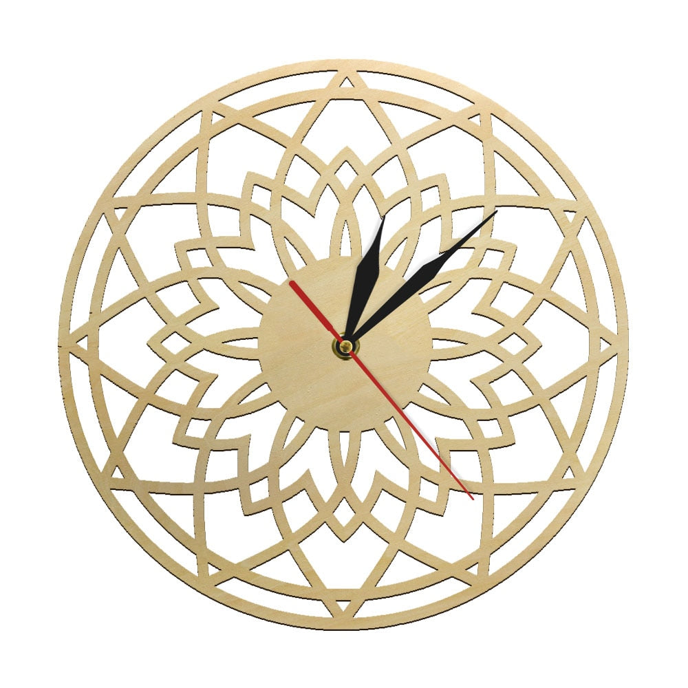 wooden clock flower geometric wood usa clock wallart deco clocks ✈️ free.shipping