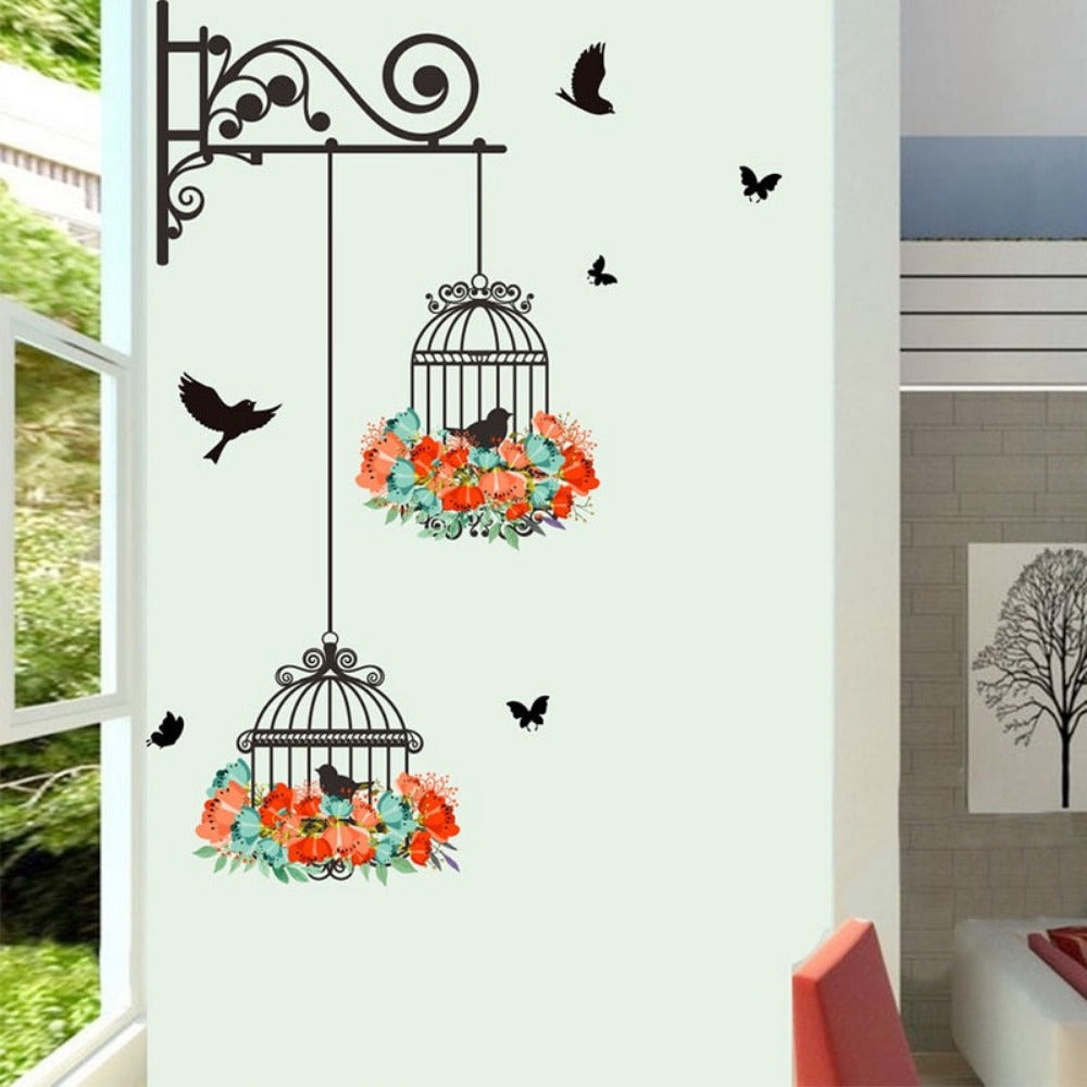 EveryDay.Discount interior mural wallstickers dark birds birdcage vs flower flying bird interior decoration decals adhesive kitchen furniture asian cafe coffeecorner windows realistic wall ceiling vs drawings painting cheap price cute personalized decals 