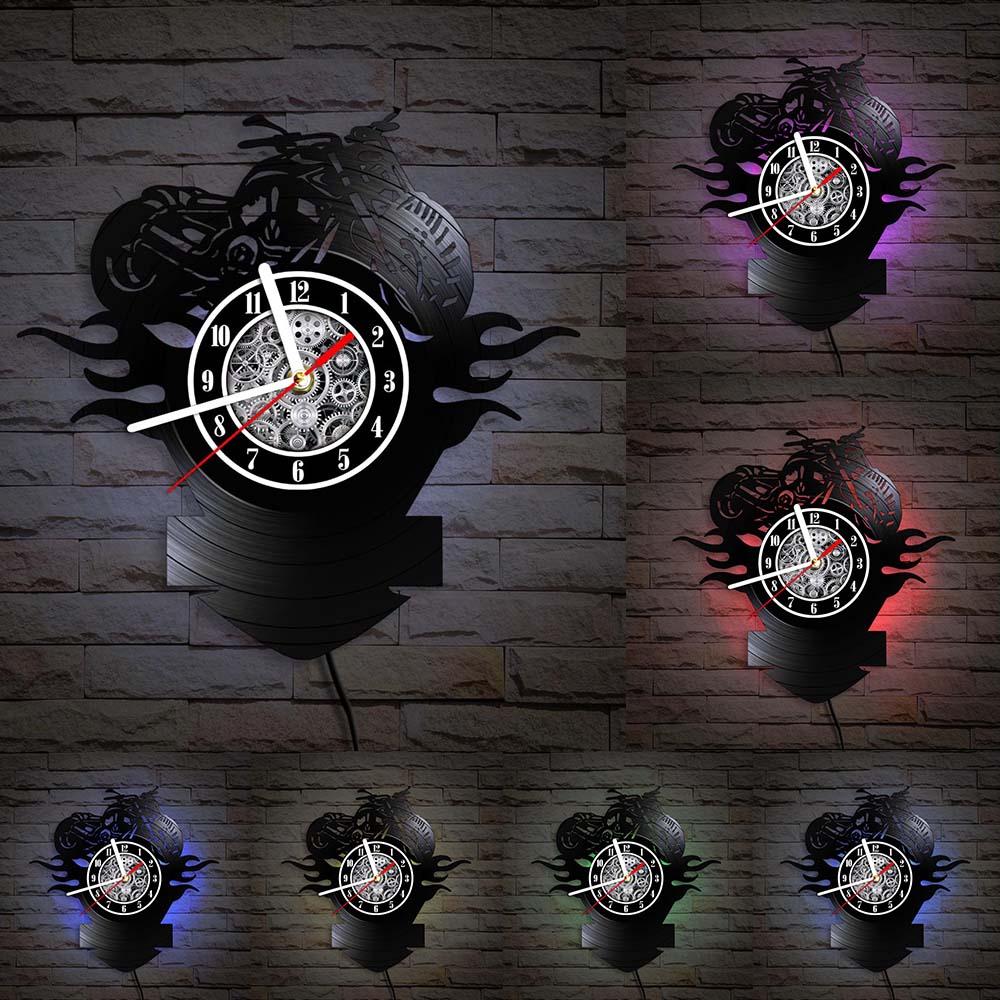 Everyday.Discount wallclock american style classical motorcycle wallart bikers clock wall clocks unique designed decoration analog not thicking ledlight quartz movement frameless luminous wallclock 