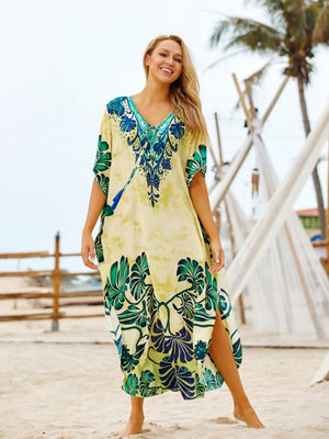 Everyday.Discount womens boho beach dresses pareo coverup with sleeves floral holiday vacation oversize swimmwear overcoat cotton beach bathing suits plage saida praia 