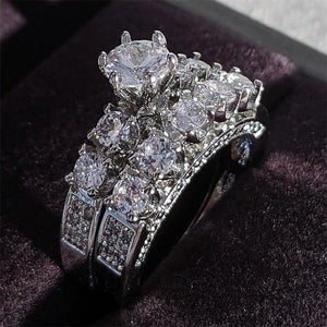 Everyday.Discount two pcs ringset women crystal stones silver color diamond rings women's romantic cubic zirconia cheap everyday wear hypoallergenic jewelry  