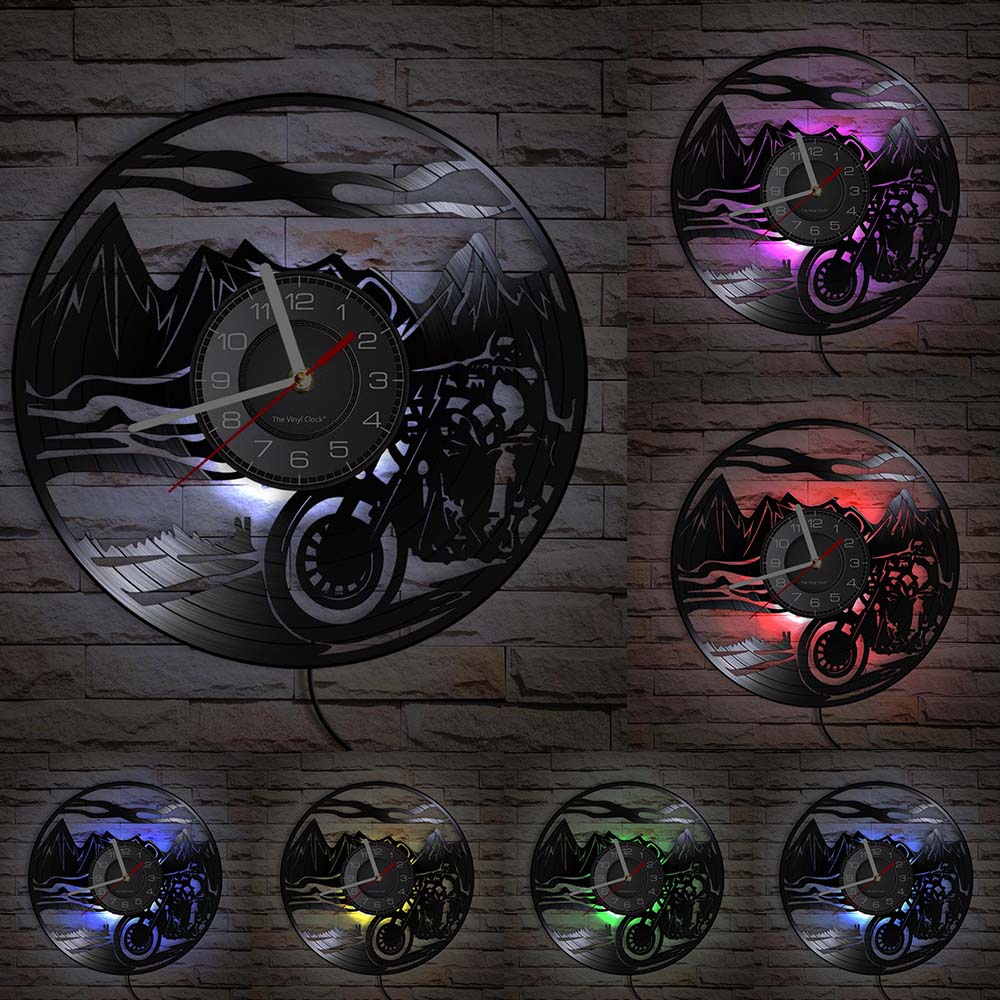 Everyday.Discount wallclock american style classical motorcycle wallart bikers clock wall clocks unique designed decoration analog not thicking ledlight quartz movement frameless luminous wallclock 