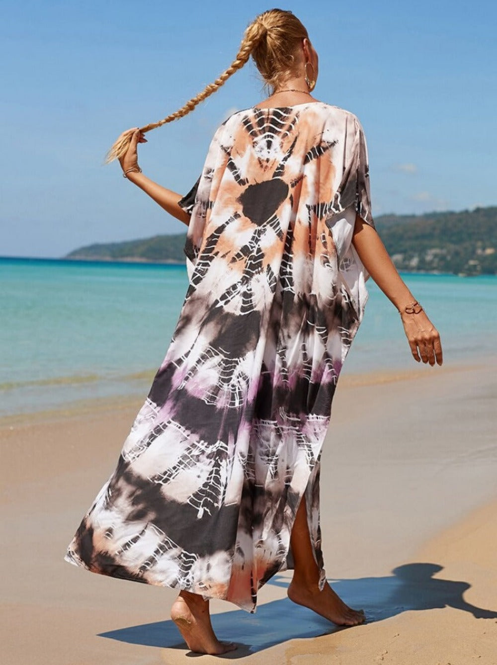 Everyday.Discount womens boho beach dresses pareo coverup with sleeves floral holiday vacation oversize swimmwear overcoat cotton beach bathing suits plage saida praia 