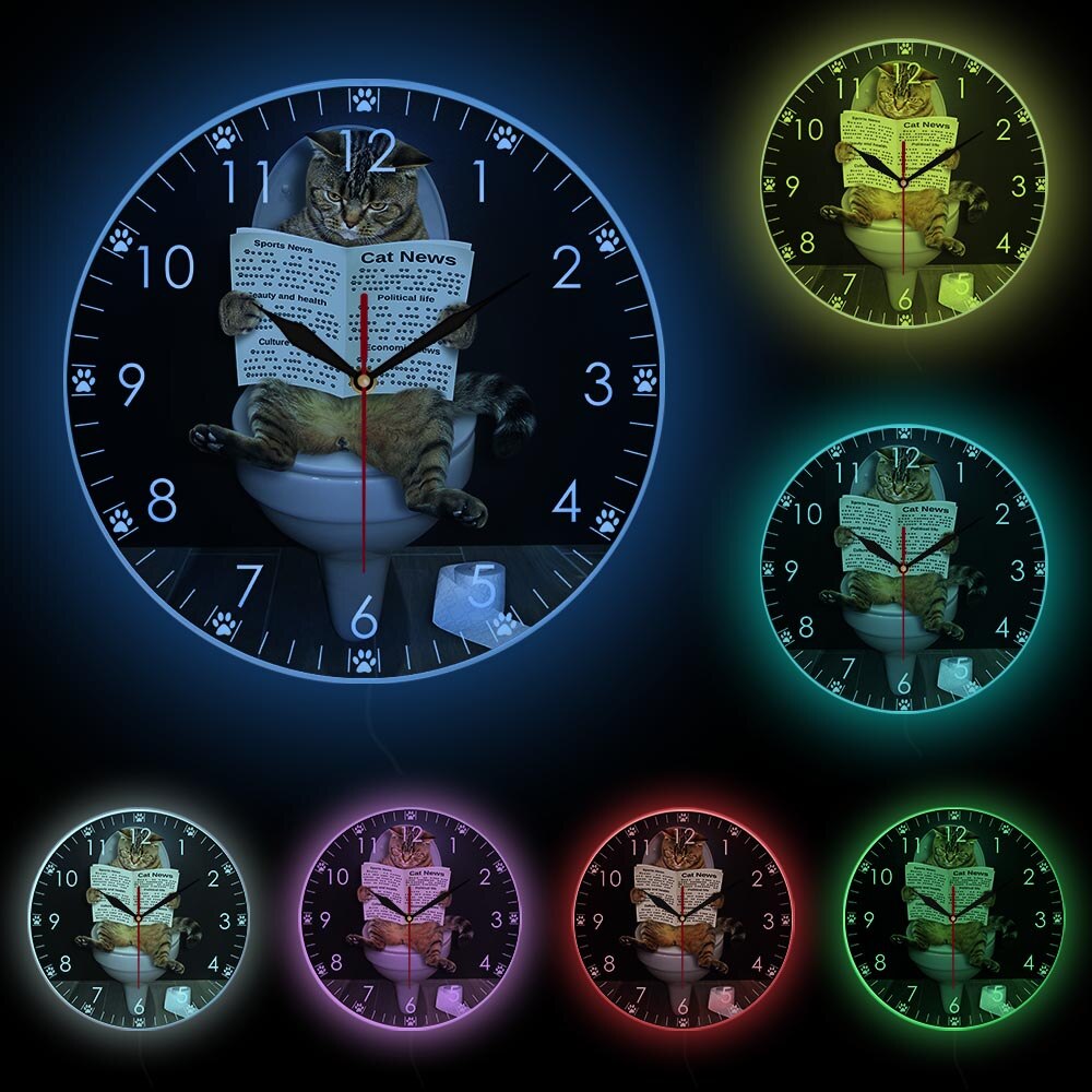 Everyday.Discount interior clock creative cat sitting wall clocks adorable cat read newspaper toiletseat clocks interior wallclock custom designed analog not thicking ledlight quartz movement frameless luminous wallclock 