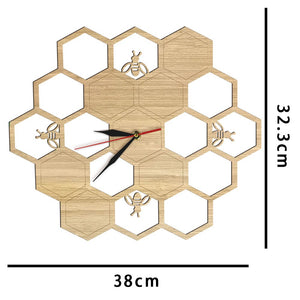 Everyday.Discount clock wood bees and honeycomb natural wooden wallclock hexagon wallart bee honey wooden farmhouse countrystyle wooden unique designed decoration analog not thicking quartz movement frameless wallclock