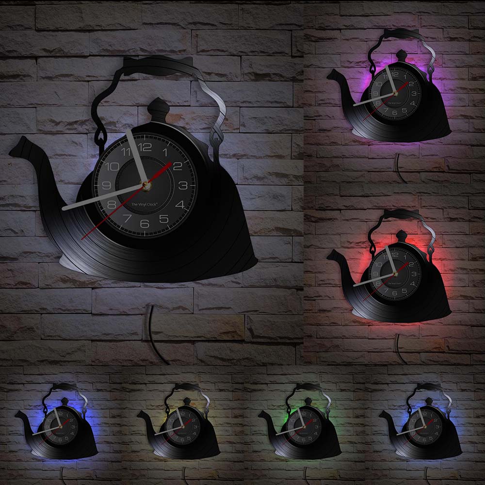 Everyday.Discount kitchen clock old style teapot wall clocks coffeecorner wall mounted clocks interior custom designed deco clock analog not thicking ledlight vs quartz movement frameless luminous wallclock 