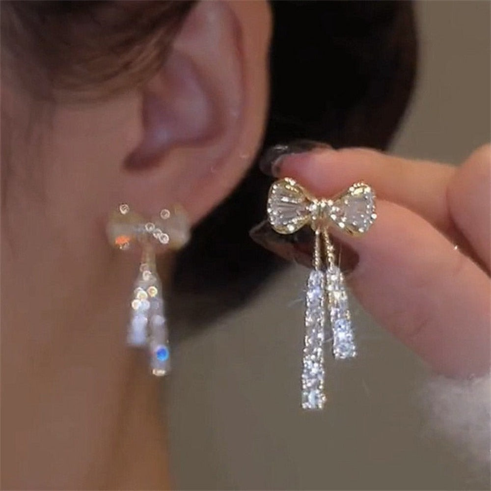 Everyday.Discount women's earrings cheap prices celebrity tassels crystal jewelry earrings earrings cubic zircon stones ear rings crystal bowknot various colors eye-catching gifts for women  