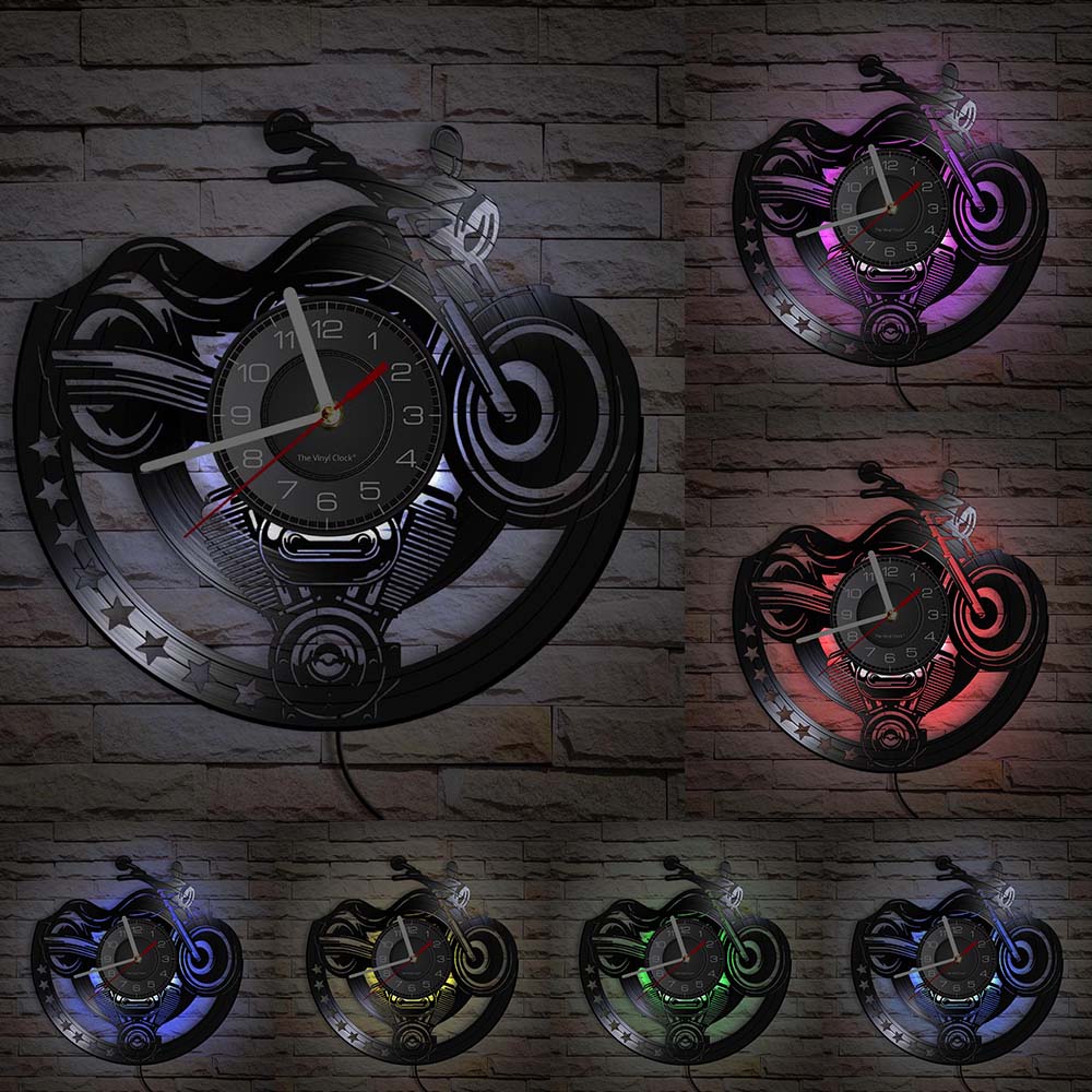 Everyday.Discount wallclock american style classical motorcycle wallart bikers clock wall clocks unique designed decoration analog not thicking ledlight quartz movement frameless luminous wallclock 