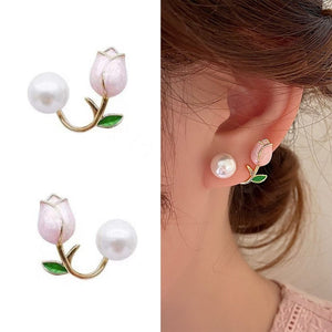 everyday.discount women tulip flower pearl earrings exquisite zircon geometric shape 