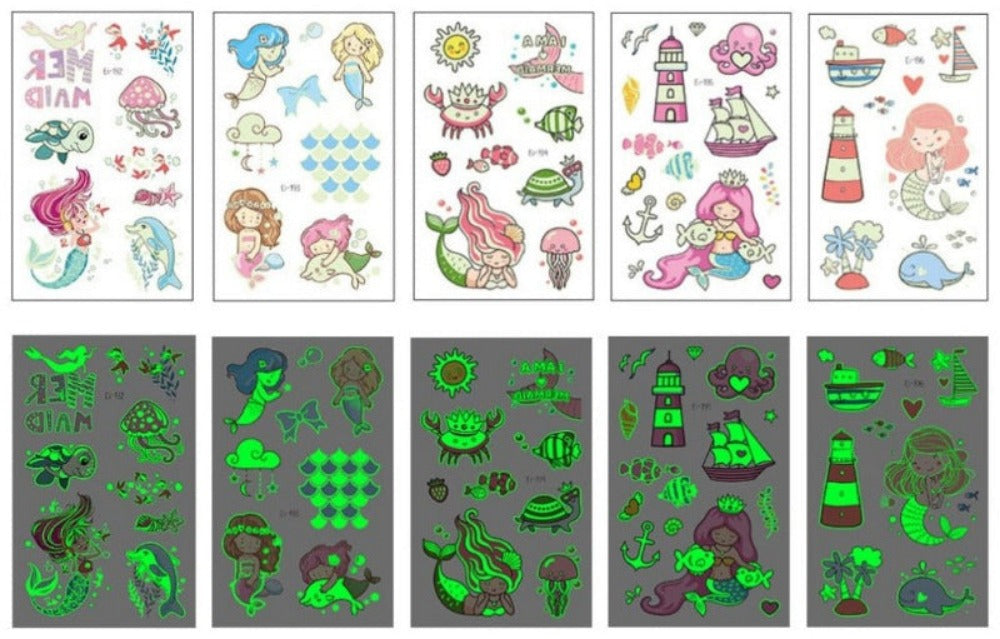 Everyday.Discount kids luminous glowing into dark decals temporary unicorn children decal cheap price cute dinosaur mermaid inicorn starry sky moon fishes turtle planes butterflies glowing decals for children