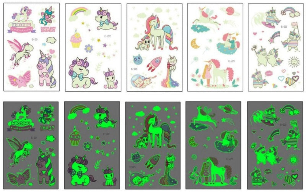 Everyday.Discount kids luminous glowing into dark decals temporary unicorn children decal cheap price cute dinosaur mermaid inicorn starry sky moon fishes turtle planes butterflies glowing decals for children