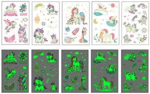 Everyday.Discount kids luminous glowing into dark decals temporary unicorn children decal cheap price cute dinosaur mermaid inicorn starry sky moon fishes turtle planes butterflies glowing decals for children