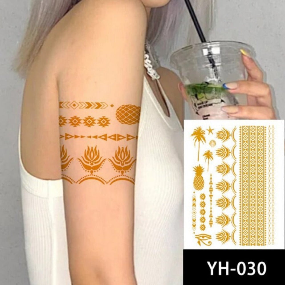 Everyday.Discount women's sparkle goldcolor maori inktattoo upperarm wrist breast vs above knee legs makeup decal cheap price mythical cute temporary inka style tribal exclusive coverup cute balm brow behind ear drawings armsleeve floral sleeves under above eyes heart ringfinger tattooart 