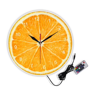 Everyday.Discount orange wallclock yellow lemons fruits designed wall clock kitchen tropical wall designed clocks unique designed clock decoration analog not thicking ledlight quartz movement frameless luminous wallclock 