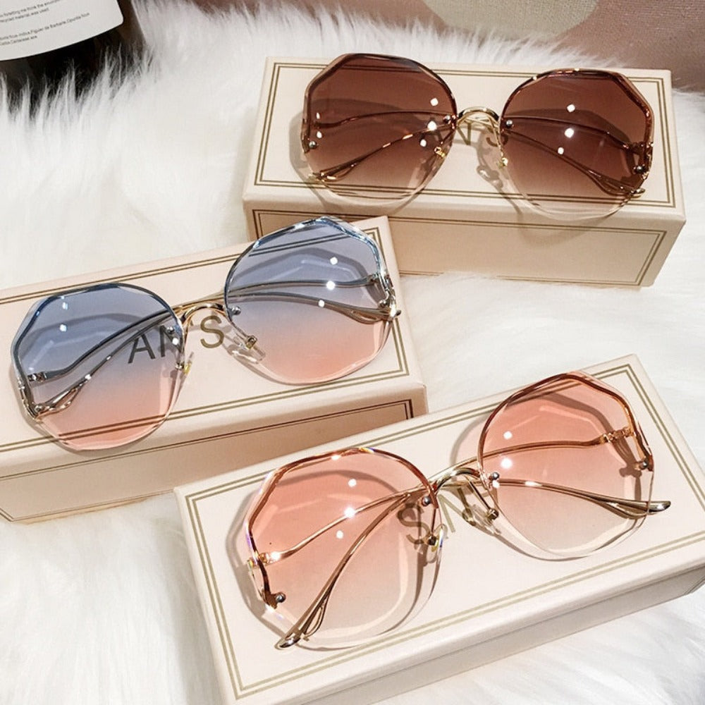 Everyday.Discount women's shade sunglasses frameless rimless sun eye glasses shades womens eyewear squared curved temple sun glasses women car driving holiday sea beach designed sunglasses everyday.discount women squared polycarbonate lenses uva  tiny round faces uva uvb cycling holiday eye glasses valentine gifts free.shipping 